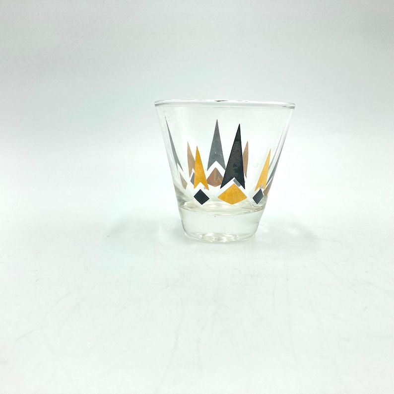 Anchor Hocking Golden Peaks MCM Shot Glasses, Short Set of 3, Gold Black Arrow, Diamond, Vintage Glassware, MCM Shot Glass, Barware image 9