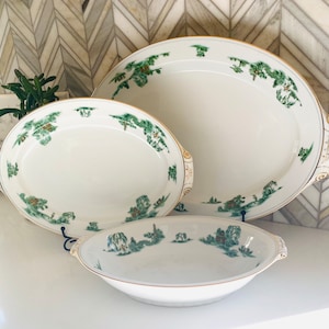 Narumi Green Willow Serving Platter, Platters, Tray, Serving Bowl, Made in Japan, China, Pagoda, Williow, Vintage, Mid Century Asian Theme