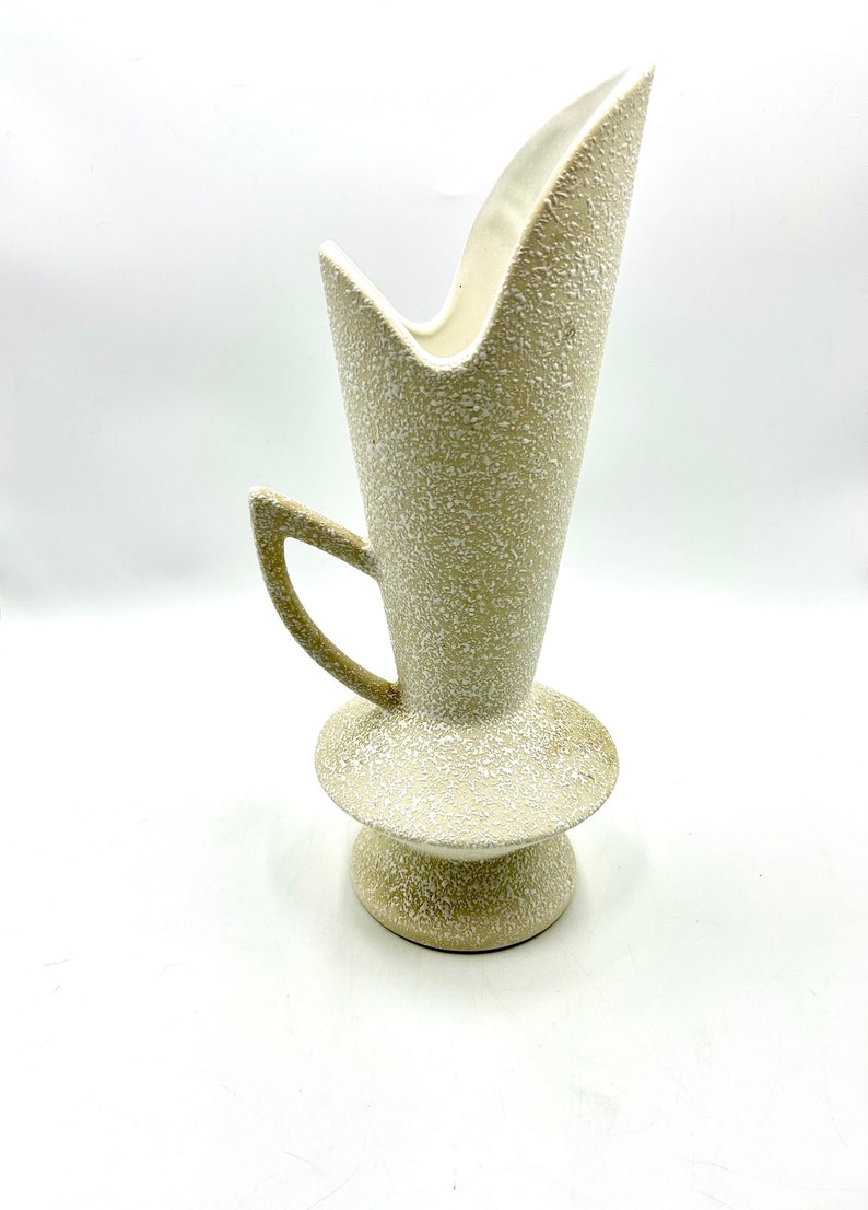 MCM Califorina Original Pottery Splatter Atomic Vase Pitcher, White, Cream, Ceramic Spatter Speckled Mid-Century Vintage Retro Pottery image 7