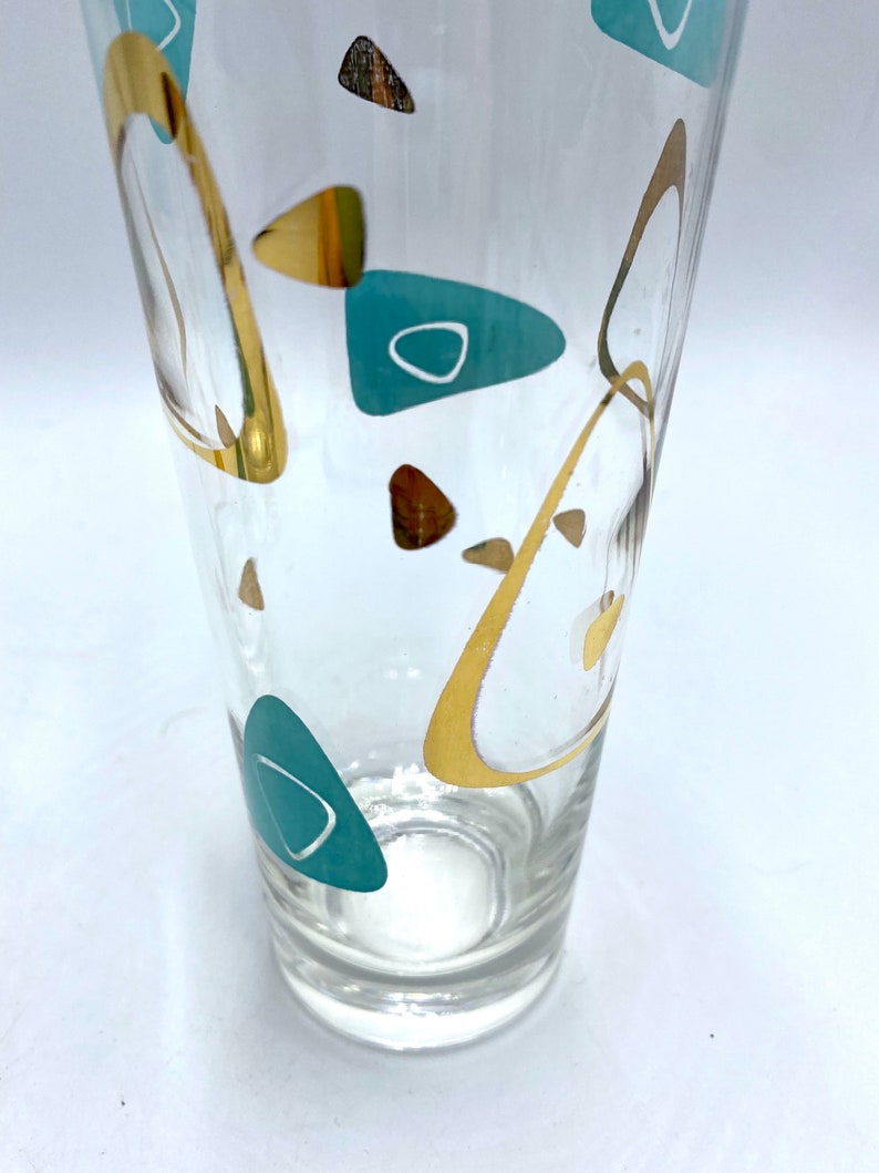 Federal Glass MCM Boomerang Capri Glasses, One 1 Water Tumbler, Turquoise Blue & Gold Drinkware, Barware Iced Tea Glasses are Sold: image 10