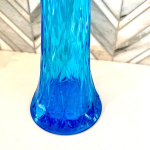 Vintage Jefferson Glass Diamond and Thumbprint 228 Stretch Blue Vase image 2