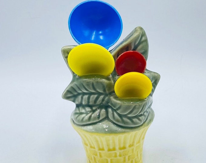 Vintage Measuring Spoon Holder, Wall Hanging, Basket With Flowers Etsy