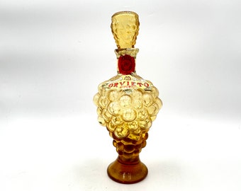Vintage Orvieto White Wine Amber Glass Decanter, Grapes Design Pattern, Made in Italy, Bar, Barware, Retro Drinkware
