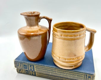 Frankoma Plainsman Brown Mug and Small Pitcher, D Handle C10, 838, Vintage Pottery, Art Pottery, Dinnerware, Mugs, Cups, Vase