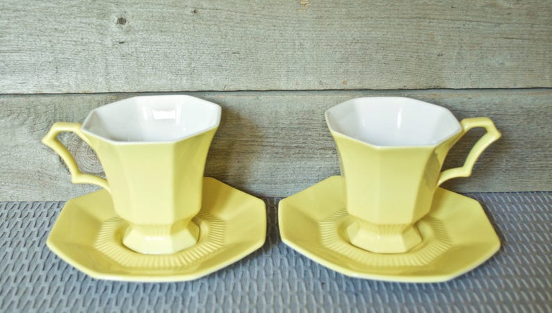 Independence Ironstone Interpace Yellow Cup And Saucer Sets 2 Etsy