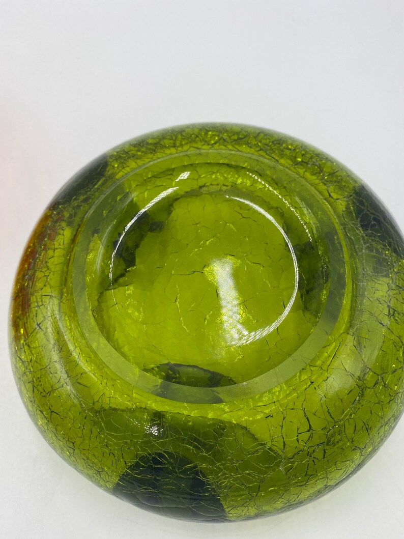 Viking Crackle Glass Retro Ashtray, Green Ashtray Left Orange has sold, Retro Vintage Glassware, Display Bowl, Bowls, Ashtrays image 6
