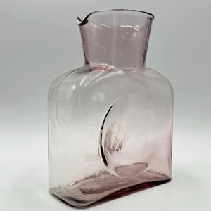 Blenko Glass Company Double Spout Orchid Double Spout Water Pitcher, Light Purple, Amethyst, Jug, Vase, No. 384, 8.5” Tall