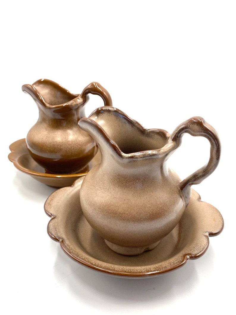 FRANKOMA Plainsman Brown Pitcher and Bowl Set, 30A, 30B, Small  Brown Satin Pitcher, Vintage Pottery, Western, Southwest, 2 sets available