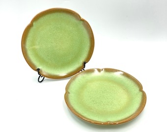 Frankoma Plainsman Green Bread & Butter Plates, 5G, Scalloped Edge Plate, Vintage, Retro Southwest Oklahoma Pottery, Dinnerware