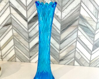 Vintage Jefferson Glass Diamond and Thumbprint #228 Stretch Blue Vase