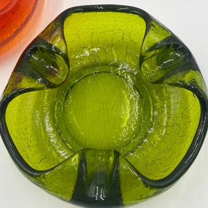 Viking Crackle Glass Retro Ashtray, Green Ashtray Left Orange has sold, Retro Vintage Glassware, Display Bowl, Bowls, Ashtrays image 3