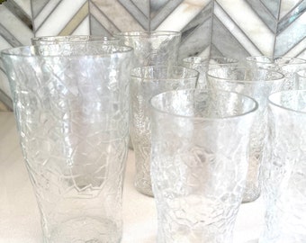 LE Smith "Crackly Clear" Glass Tumblers and Juice Glasses, Crackle Glass, Vintage Depression Glasses, Glassware