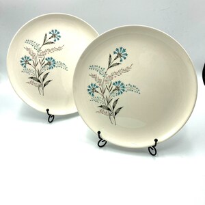 Taylor Smith Taylor Versatile Dinner Plates 2, Bowls 2, Blue Carnation Plate, Pink Gray Flower Flowers, Silver Trim, Mid Century, TST117 image 3