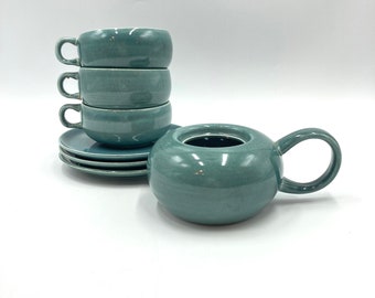 Russel Wright Seafoam Green Cups, Saucers, Sugar Bowl (No Lid). American Modern Steubenville, Turquoise, Teal, Cup, Saucer Dish, Mid Century