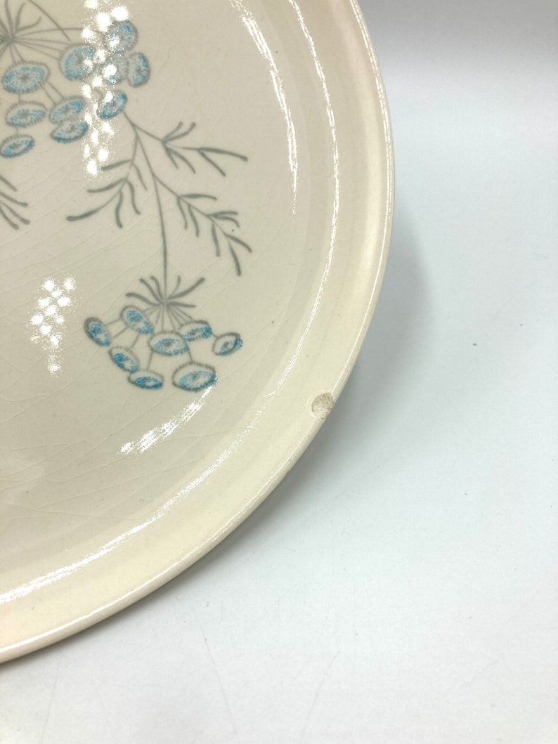 Royal Stetson Royal Maytime Dinner Plates 6 and/or Mugs Cups 4, Mid Century, Light Blue Button Flowers, Gray and Turquoise Leaves, MCM image 3