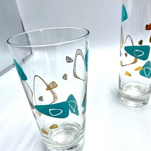 Federal Glass MCM Boomerang Capri Glasses, One 1 Water Tumbler, Turquoise Blue & Gold Drinkware, Barware Iced Tea Glasses are Sold: image 4