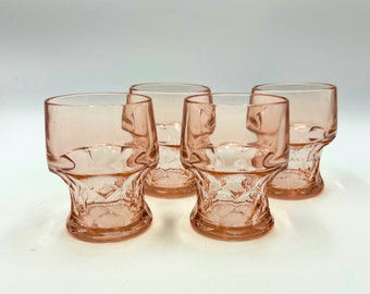 Vintage Viking Pink/Peach Glass Georgian Tumblers, Water Glasses, Set of 4, Honeycomb Design, Lowball, Retro Glassware, Drinkware, Barware