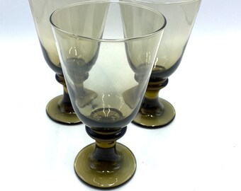 Vintage Libbey Flare Mocha Water Goblets, Set of 4, Brown, Tawny, Stemmed, Spool Design Wine Glass, Goblet, Glasses, Retro Glassware