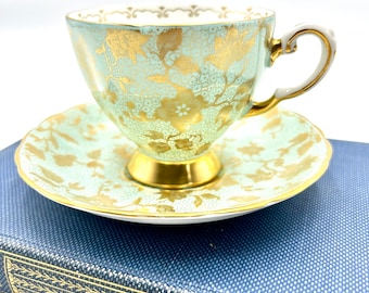 Tuscan Fine English Bone China Cup and Saucer, Trieste (Golden Blossom) English Teacup, C9244, Vintage China Tea Service