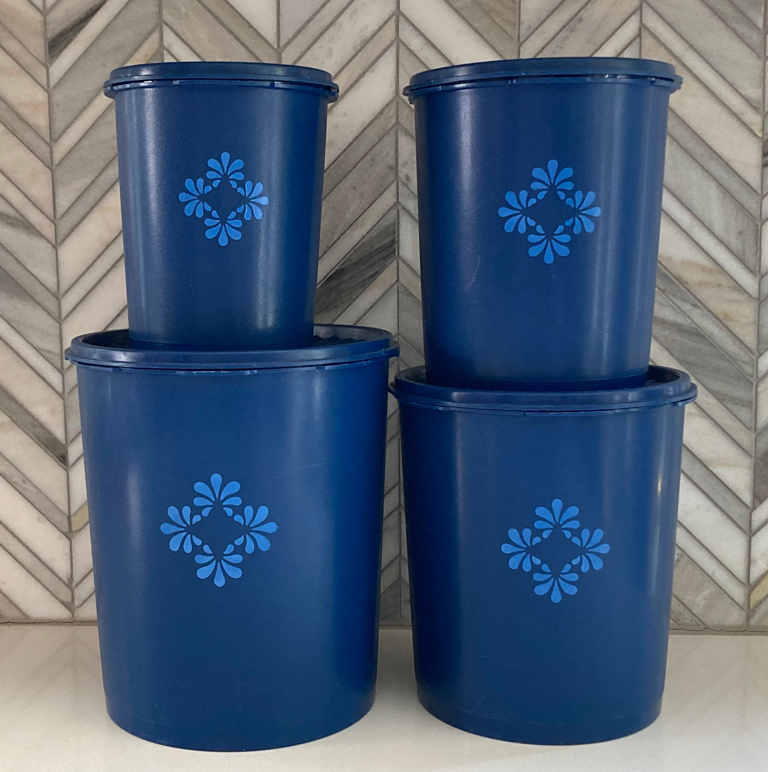 Tupperware Servalier Stacking Cookie / Snack Canister Dark Blue 7.5 Cups  Sale