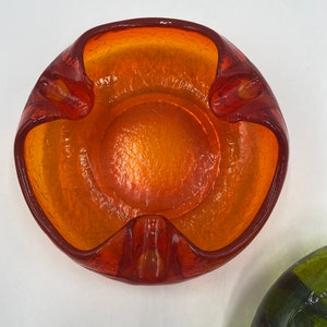 Viking Crackle Glass Retro Ashtray, Green Ashtray Left Orange has sold, Retro Vintage Glassware, Display Bowl, Bowls, Ashtrays image 4
