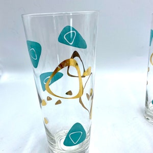 Federal Glass MCM Boomerang Capri Glasses, One 1 Water Tumbler, Turquoise Blue & Gold Drinkware, Barware Iced Tea Glasses are Sold: image 9