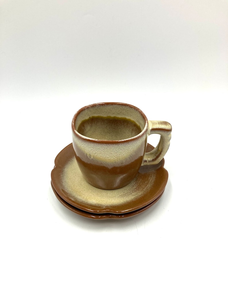 Frankoma Plainsman Desert Gold Cup and Saucers, Nos. 5C, 5E, Vintage Cup, Mug, Mugs, Saucer, Pottery, Dinnerware image 3
