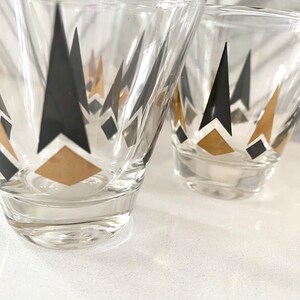 Anchor Hocking Golden Peaks MCM Shot Glasses, Short Set of 3, Gold Black Arrow, Diamond, Vintage Glassware, MCM Shot Glass, Barware image 5