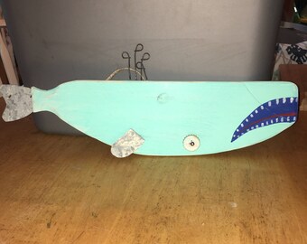 Painted Wooden Whale, Wall Art, Wall Decoration,