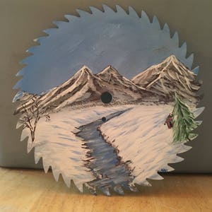 Hand Painted Saw Blade, Mountain View, Cabin, Cottage