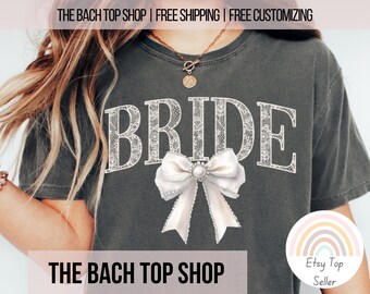 Custom Print Bride Shirt for Bride To Be Bridal Party Gift Mrs Shirt for Bride Tshirt For Honeymood Gift Shirt For Bride Lace Bow Shirt Gift