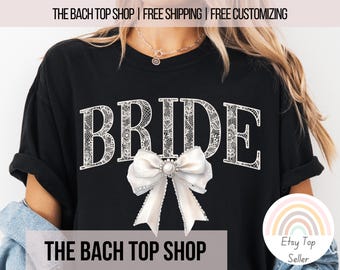 Custom Print Bride Shirt for Bride To Be Bridal Party Gift Mrs Shirt for Bride Tshirt For Honeymood Gift Shirt For Bride Lace Bow Shirt Gift