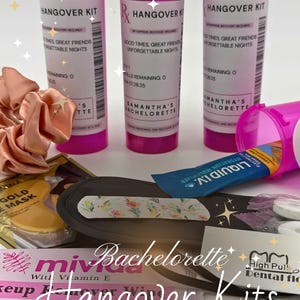 Custom Party Essential Kit Bachelorette Recovery Pack Morning After Collection Beauty Sleep Set Eye Care Pack Hair Accessories Hydration Kit Perfect Gift Set Wedding Celebration Essential Beautiful Personalized Design Custom Label Details