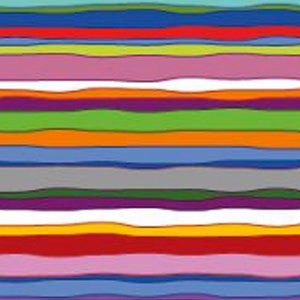 Op de afbeelding: Abstract kunstwerk met een patroon van horizontale, veelkleurige strepen. Het ontwerp bevat tinten rood, oranje, geel, groen, blauw, paars en roze, waardoor een visueel dynamisch en kleurrijk patroon ontstaat. De strepen hebben een licht golvend uiterlijk.