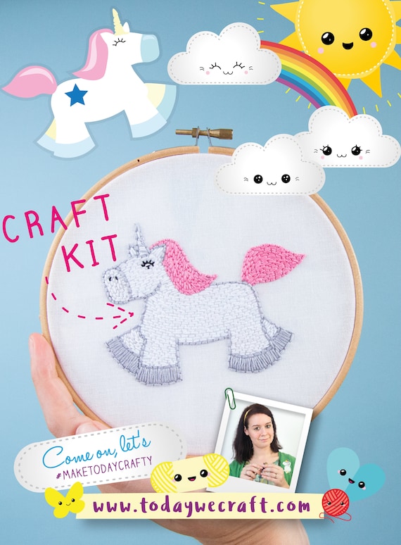 Unicorn Embroidery Hoop Kit, Craft Kit, Sewing Kit from Today We Craft
