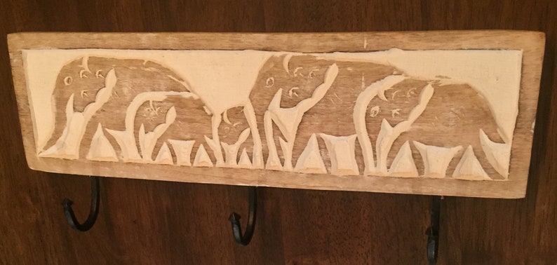 Handmade carved wooden key holder,vintage,wall decor