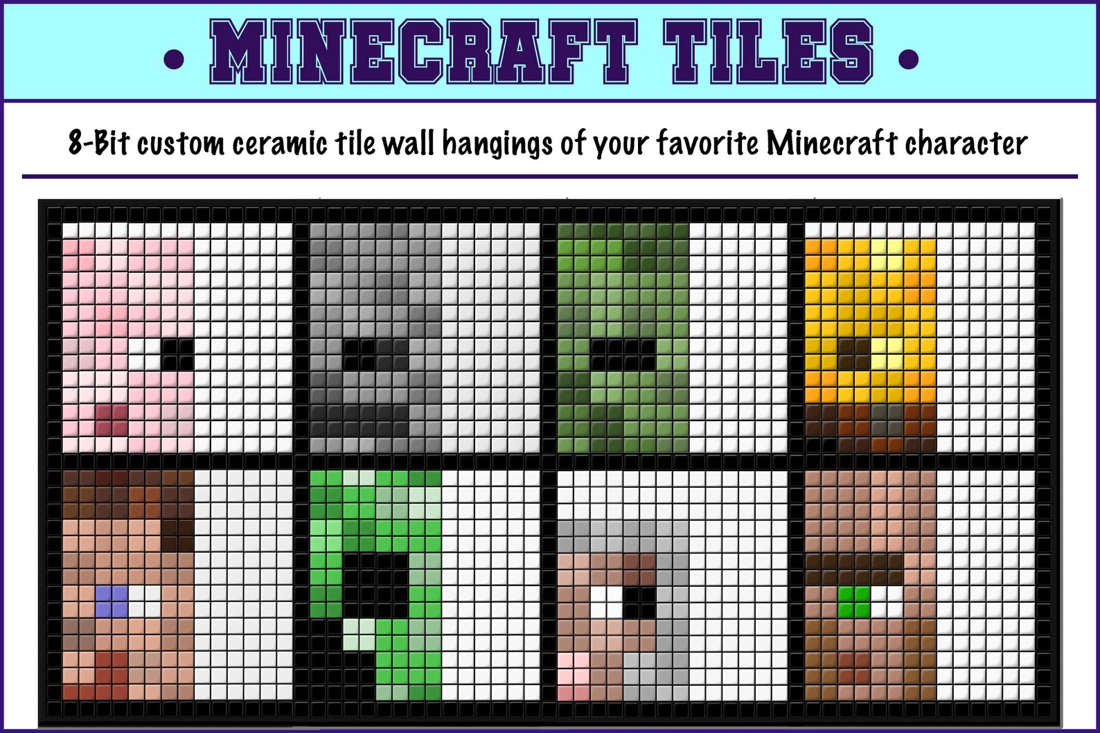 Minecraft Tiles Minecraft 8 Bit Mosaic Wall Hangings Etsy