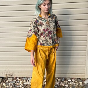 Antique 1920s two piece floral pattern and orange polished cotton Halloween costume