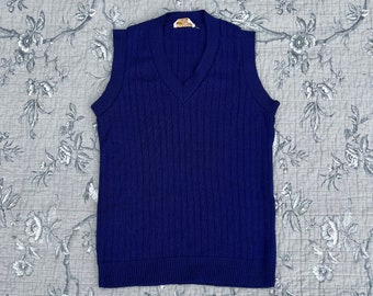 Vintage 1960s Beldoch Popper Navy Blue Ribbed Sweater Vest