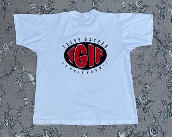 Vintage Early 1990s Screen Stars “TGIF Teens Gather In Friendship” White Single Stitch  Graphic  Tee Shirt