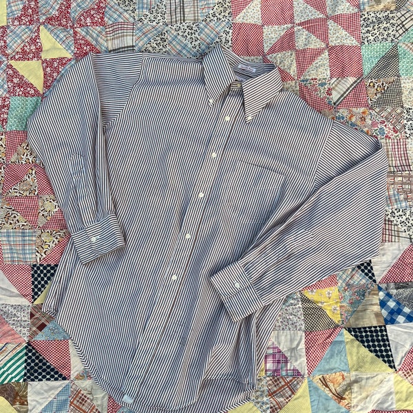 1950s Brown Striped GANT Shirtmakers // John Wanamaker Durable Press Western Style Long Sleeve Button Down