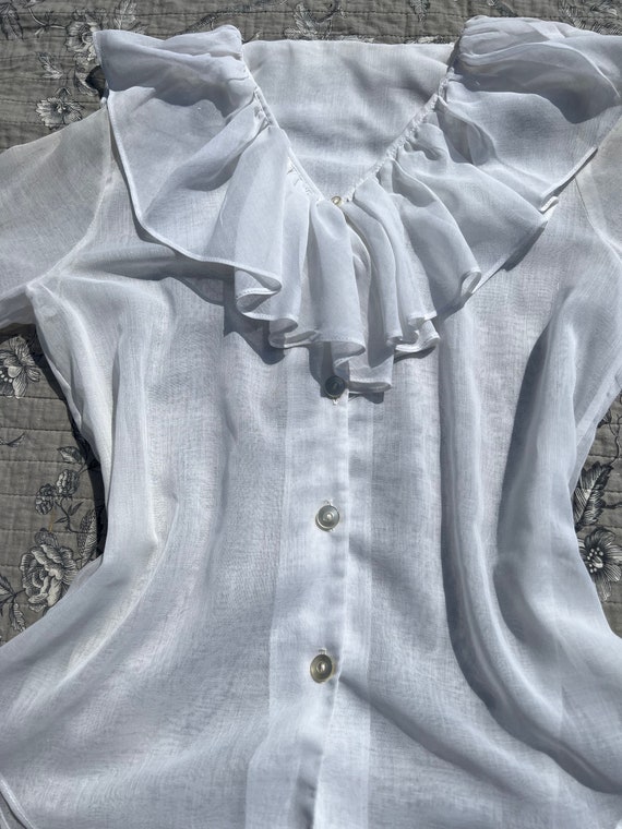 Antique 1910s Graceful White Organdy Button Up Bl… - image 2