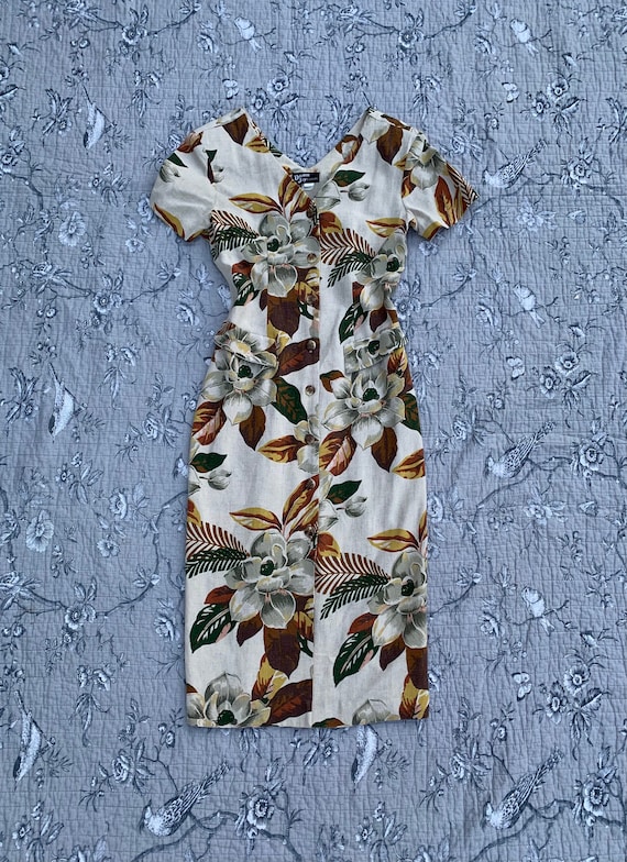 Vintage 70’s Dawn Joy Fashion Linen Rustic Floral… - image 1