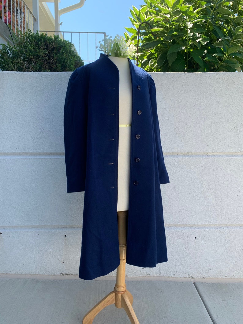 Vintage 70s Bonder Navy Blue Wool Trench Coat image 1