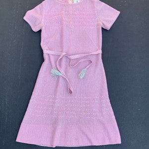 Vintage 60’s Pink Knit With Silver Tinsel Caledonia Shift Dress