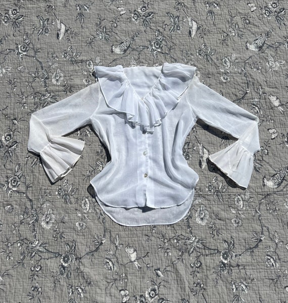 Antique 1910s Graceful White Organdy Button Up Bl… - image 1