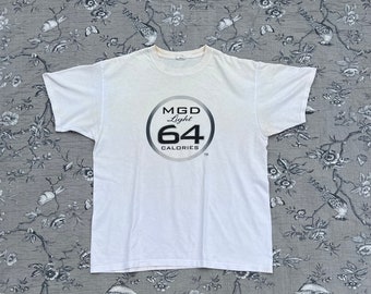 Vintage Late 1990s “MGD Light 64 Calories” Millers Genuine Draft Beer Thin Anvil Off White Tee