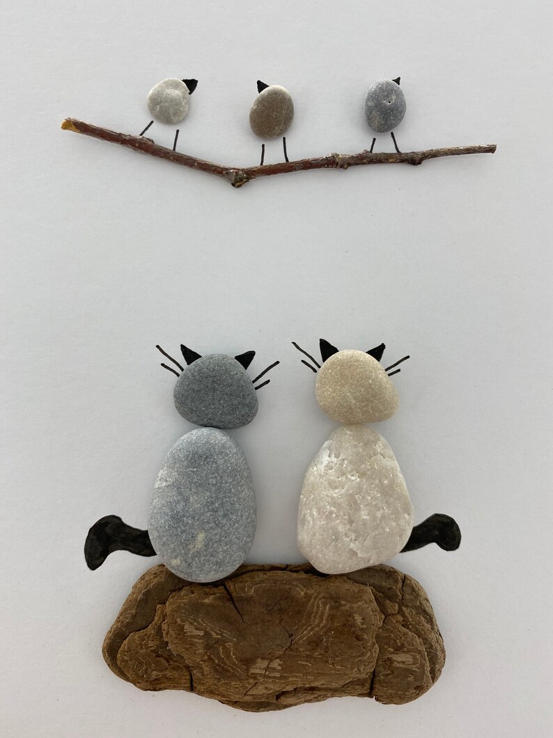 Pebble Art Cats 5 by 7 frame cat pebble art Etsy
