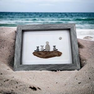 Pebble Art Single Cat Lover - 5 by 7 - framed - cat lover pebble art