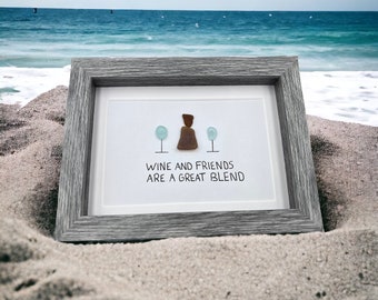 Seaglass Art Wine and Friends - 5 by 7 - framed